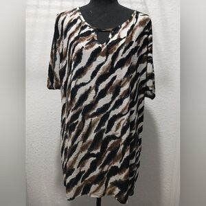 SJS Gorgeous Animal Print Pullover Blouse Dress Tunic Size 2X EUC